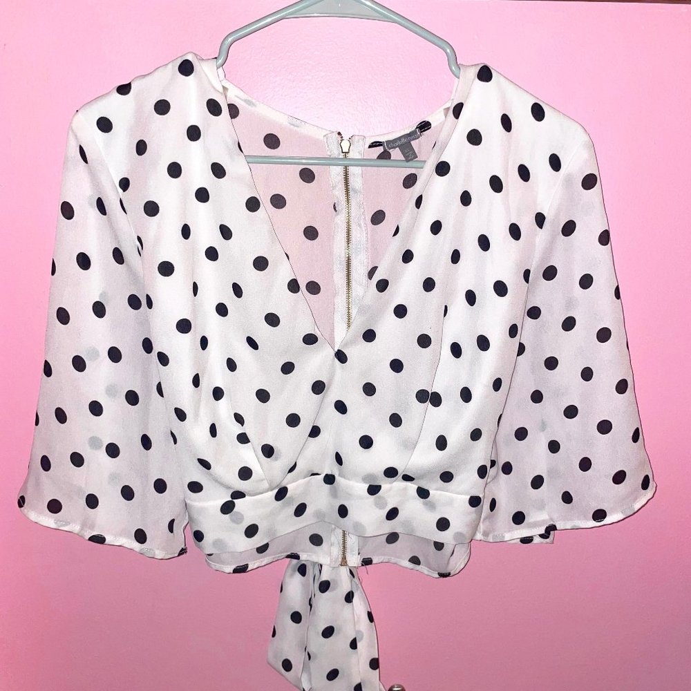 White Crop Top with Black Polka Dots